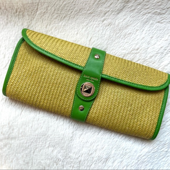 Kate Spade Wicker Clutch with Green Leather Accents - Picture 2 of 16